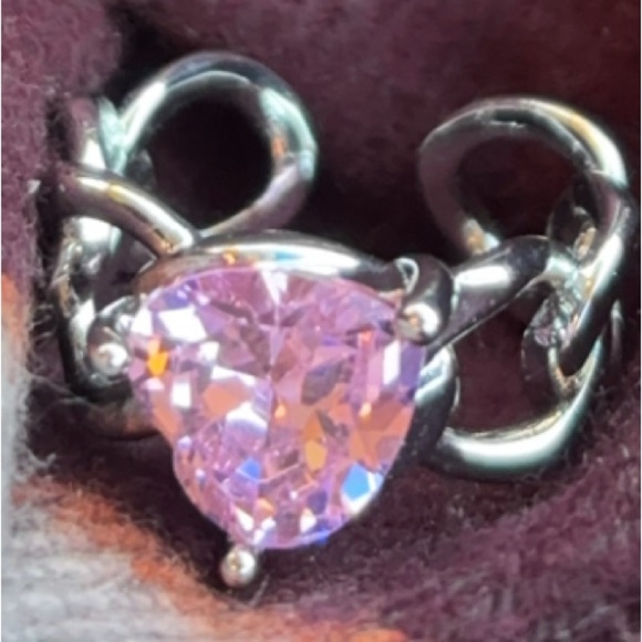 Fashion Pink faux diamond cubic zirconia stone silver ring Sz 8 - Picture 4 of 7